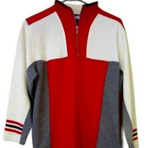 Blast Women's Vintage Pullover Sweatshirt Red Gray Color Block 1/4 Zip Petites M